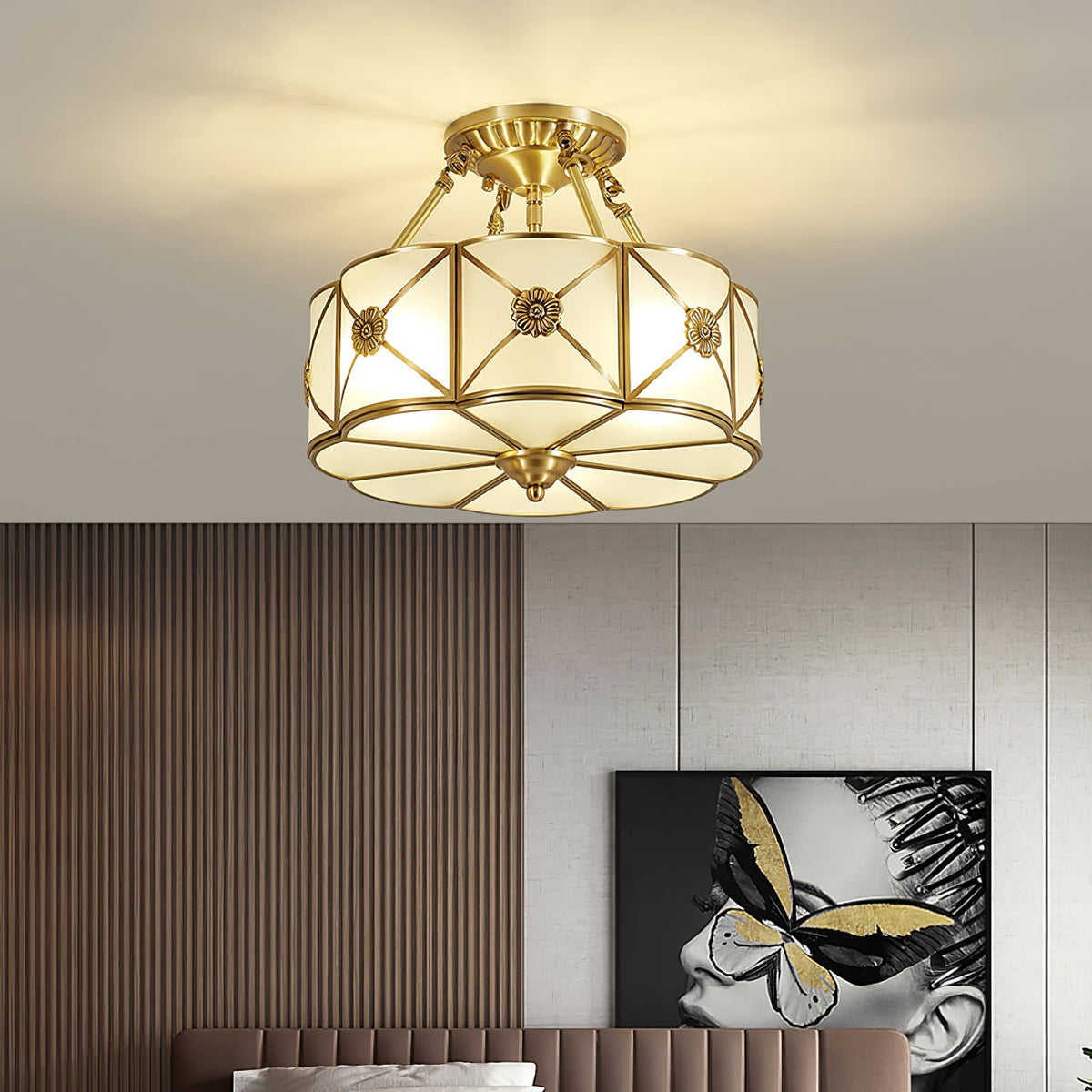 Preston Brass Flush Mount Ceiling Light with Frosted Glass Shade