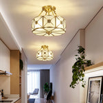 Preston Brass Flush Mount Ceiling Light with Frosted Glass Shade