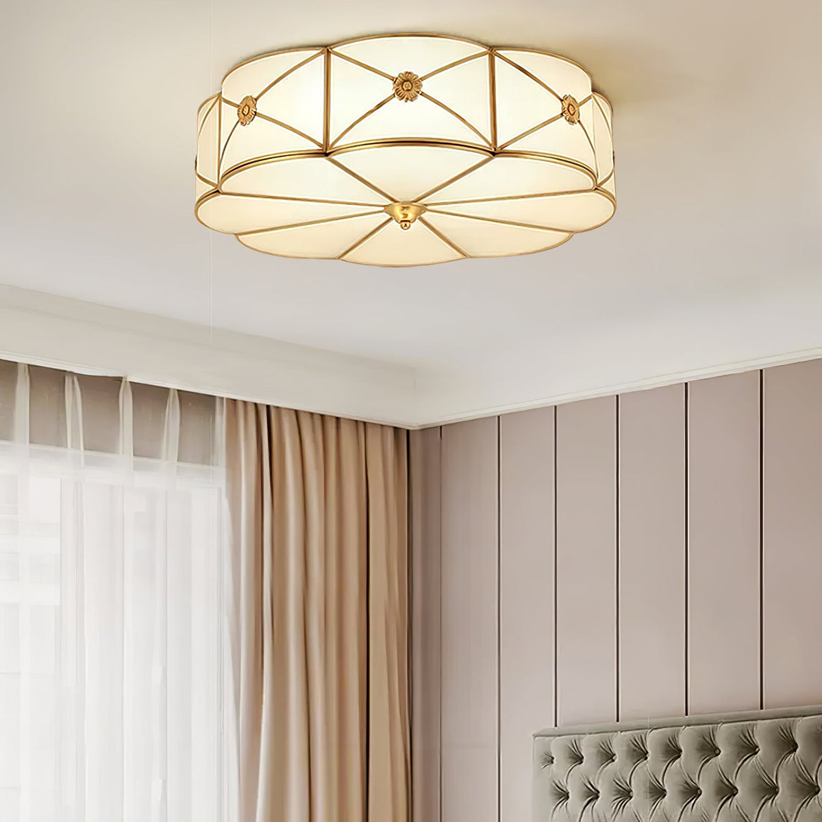Preston Brass Flush Mount Ceiling Light with Frosted Glass Shade