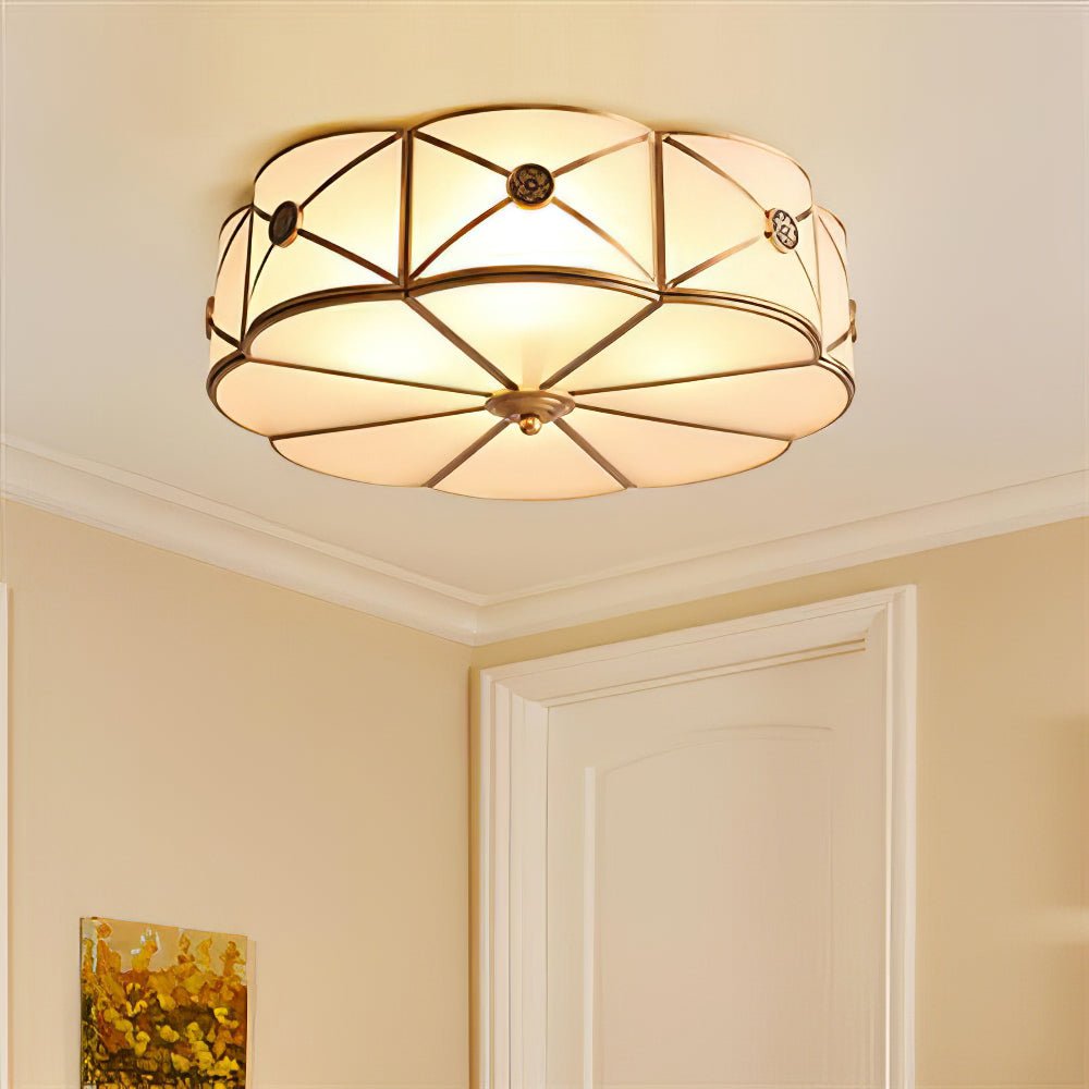 Preston Brass Flush Mount Ceiling Light with Frosted Glass Shade