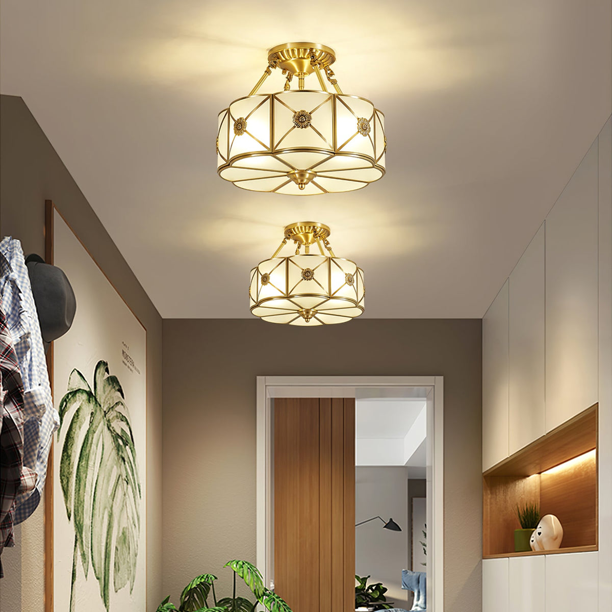 Preston Brass Flush Mount Ceiling Light with Frosted Glass Shade