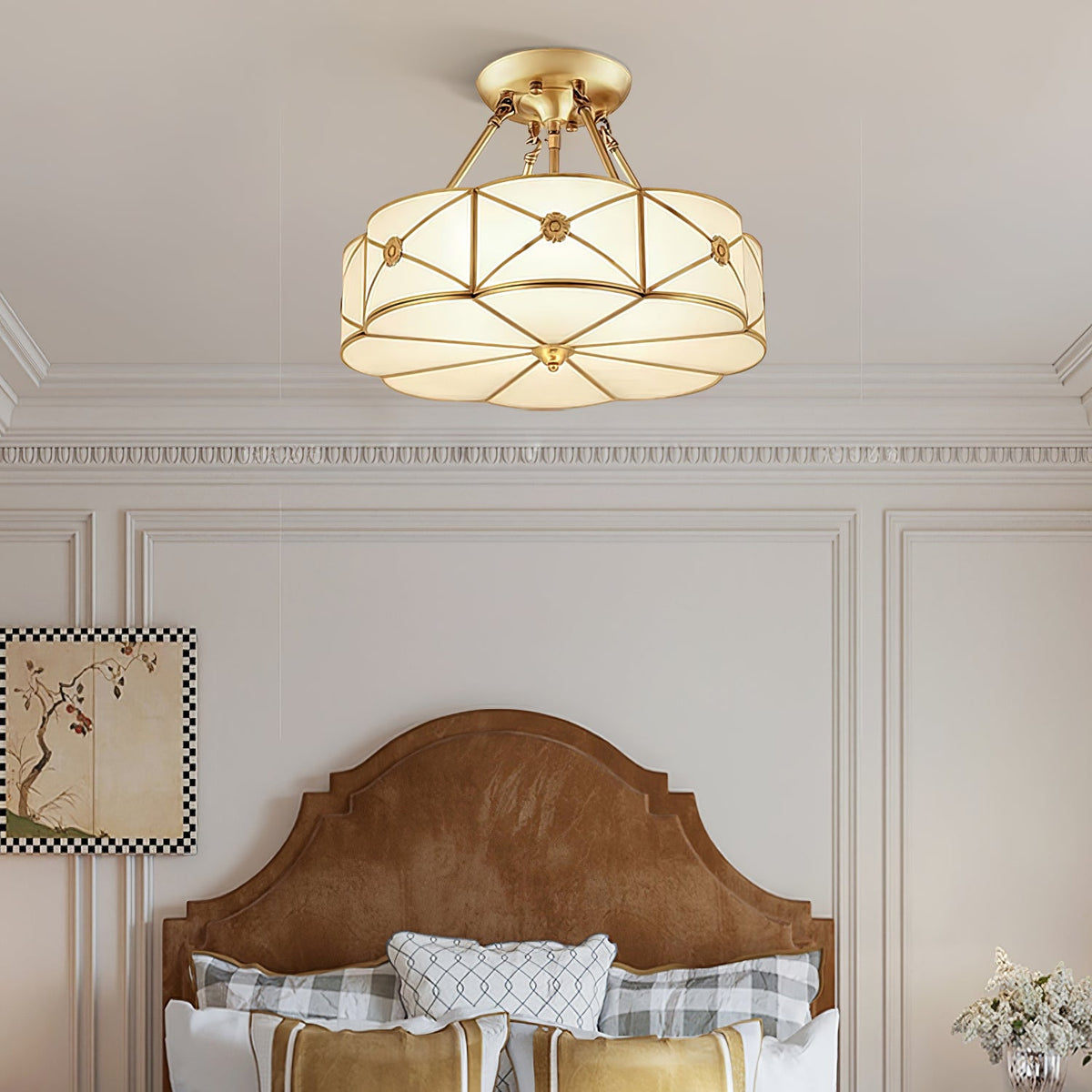 Preston Brass Flush Mount Ceiling Light with Frosted Glass Shade