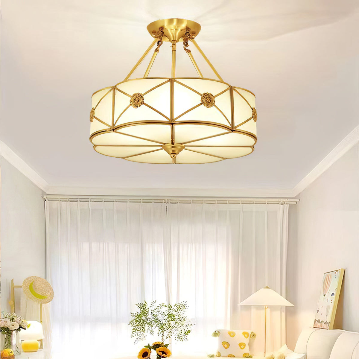 Preston Brass Flush Mount Ceiling Light with Frosted Glass Shade