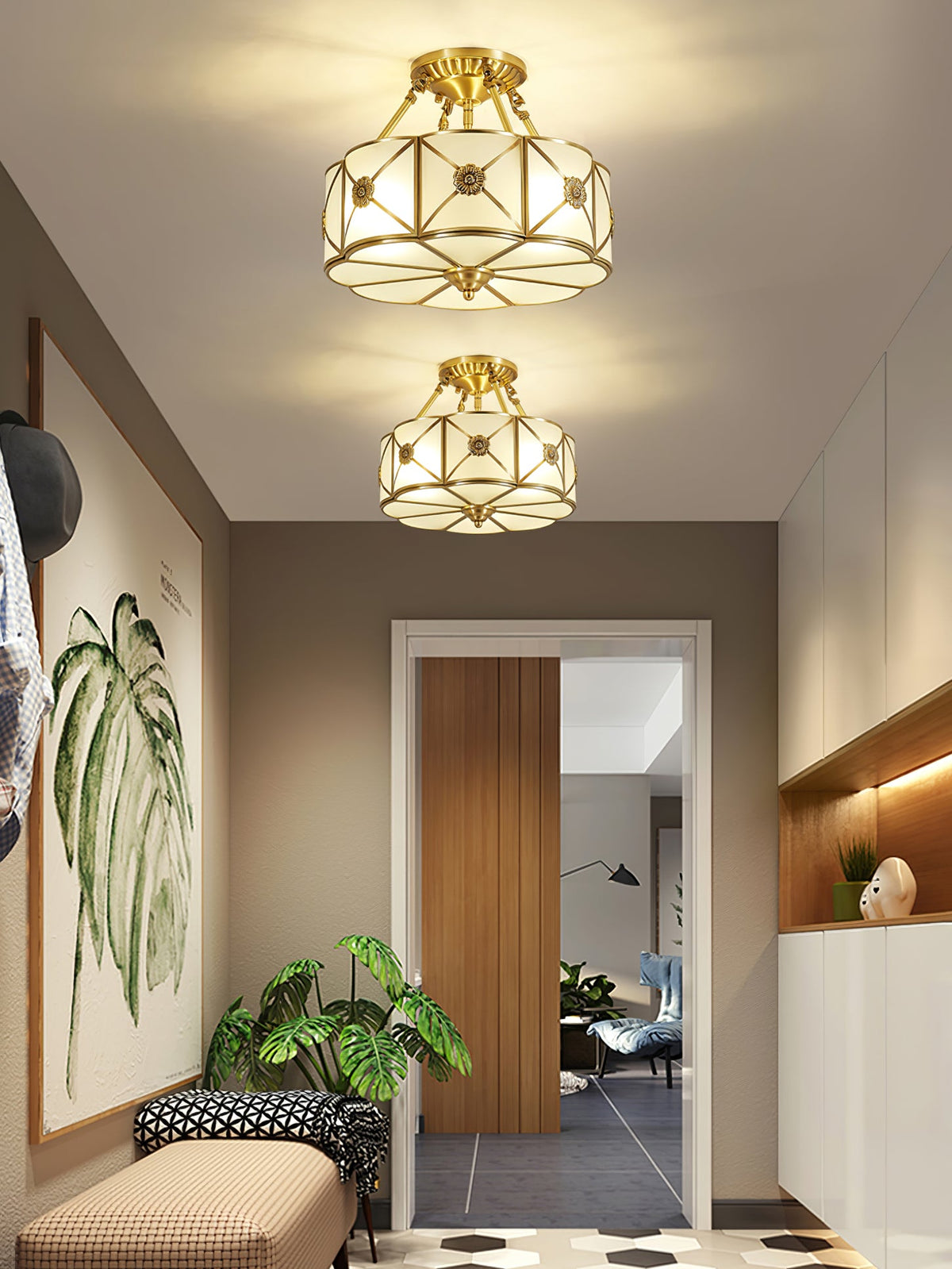 Preston Brass Flush Mount Ceiling Light with Frosted Glass Shade