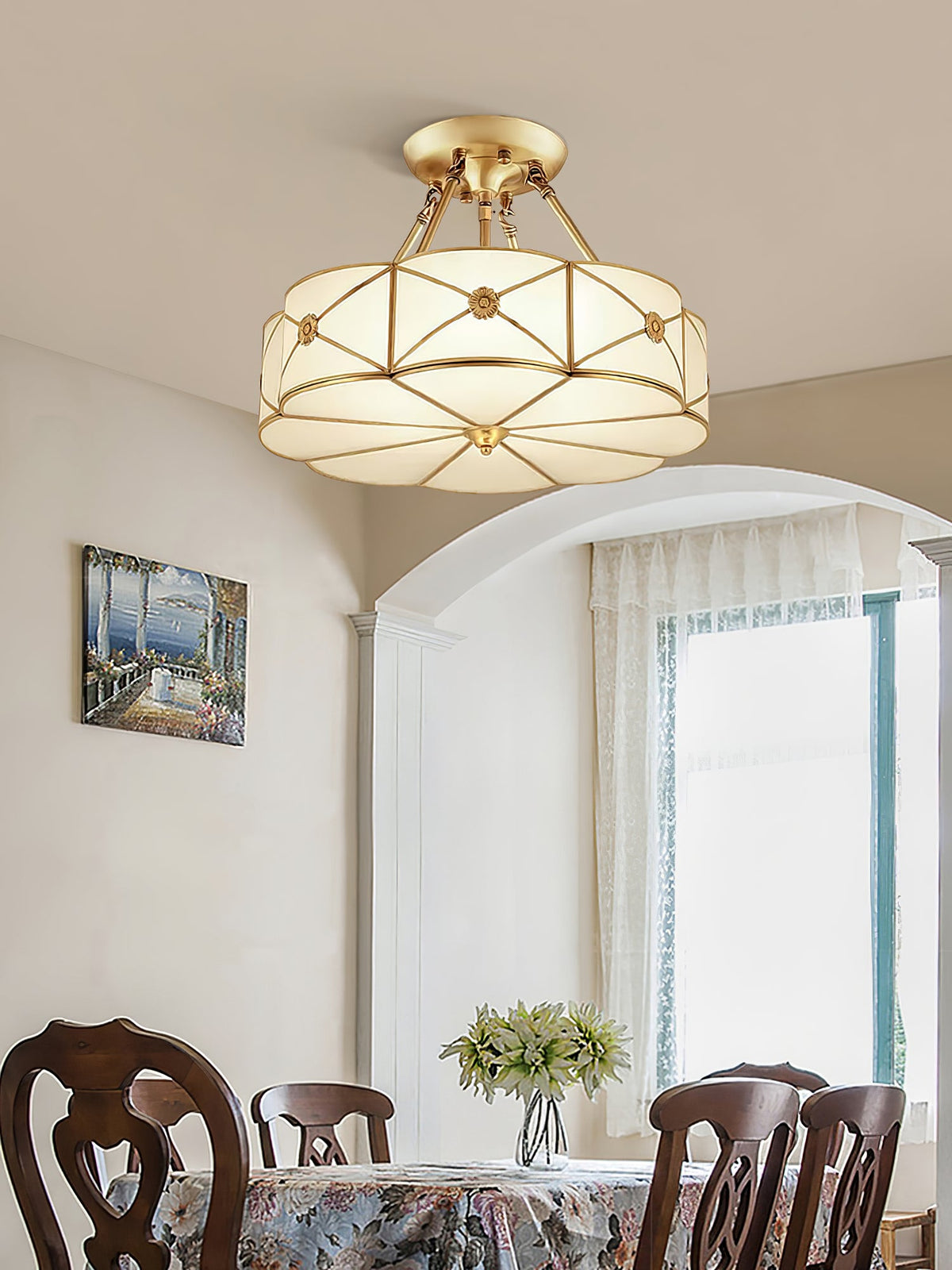 Preston Brass Flush Mount Ceiling Light with Frosted Glass Shade