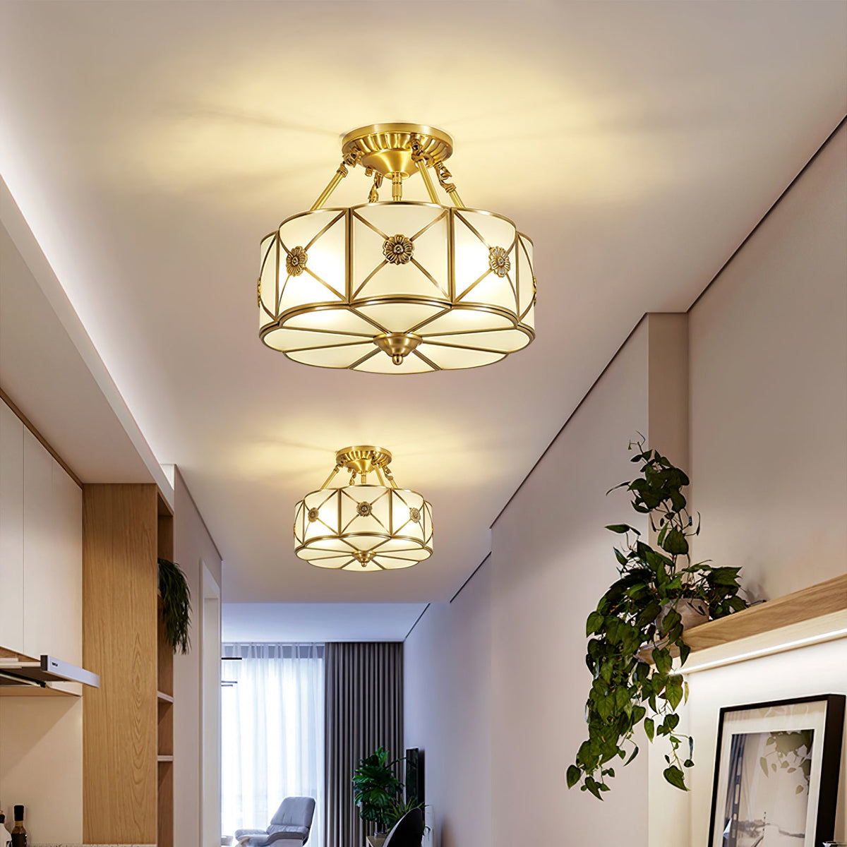 Preston Brass Flush Mount Ceiling Light with Frosted Glass Shade