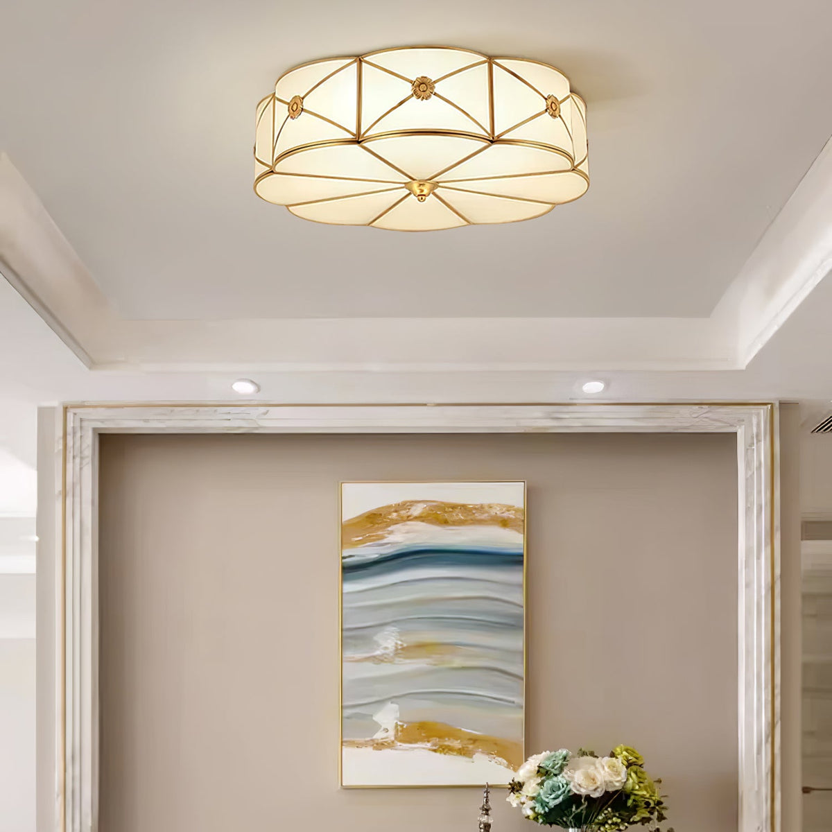 Preston Brass Flush Mount Ceiling Light with Frosted Glass Shade