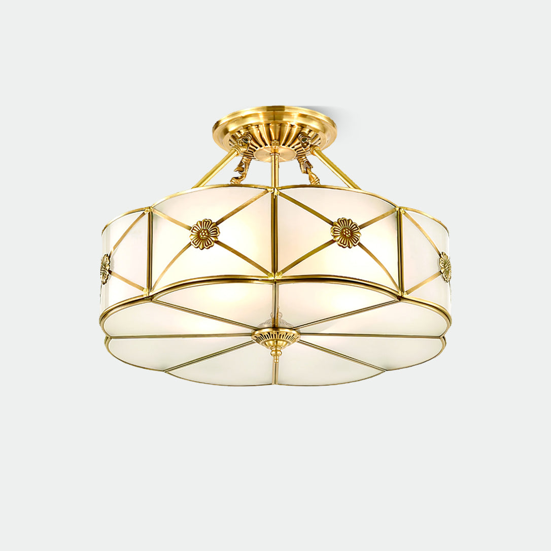 Preston Brass Flush Mount Ceiling Light with Frosted Glass Shade