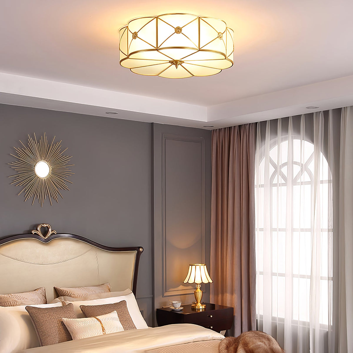 Preston Brass Flush Mount Ceiling Light with Frosted Glass Shade