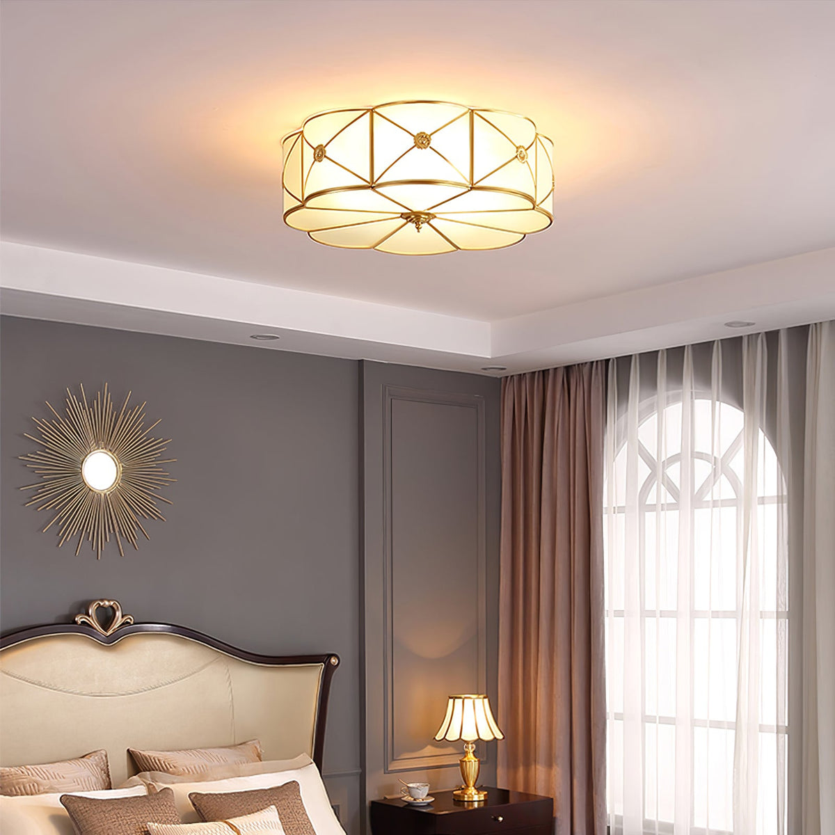 Preston Brass Flush Mount Ceiling Light with Frosted Glass Shade