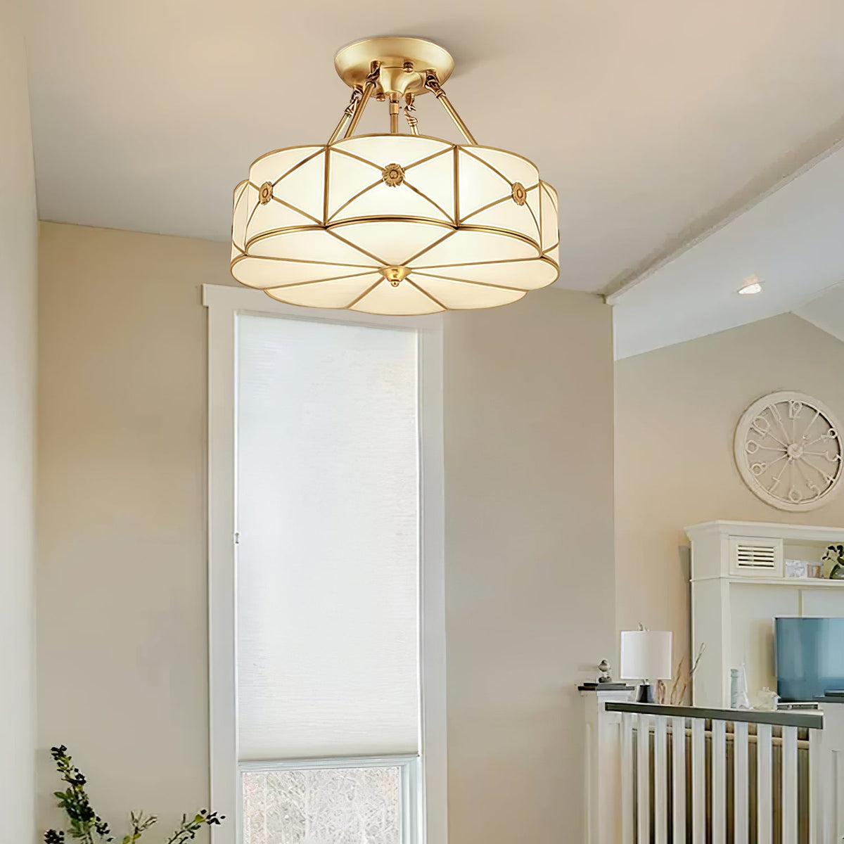 Preston Brass Flush Mount Ceiling Light with Frosted Glass Shade