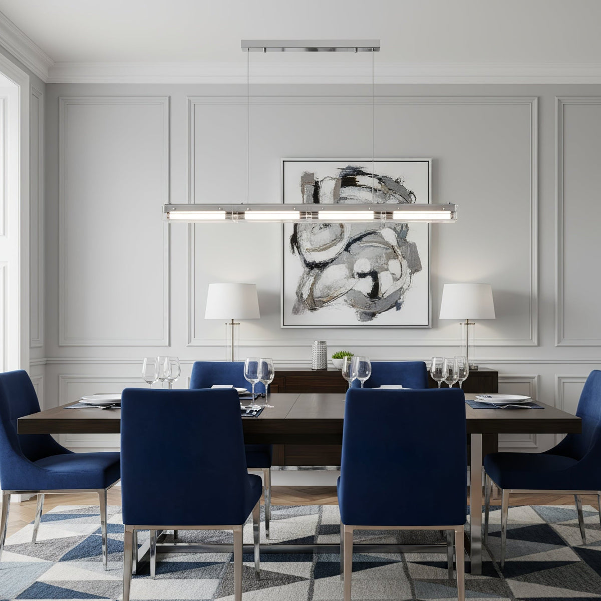 Prism Line Linear LED Pendant Light, Modern Minimalist Metal and Acrylic Chandelier