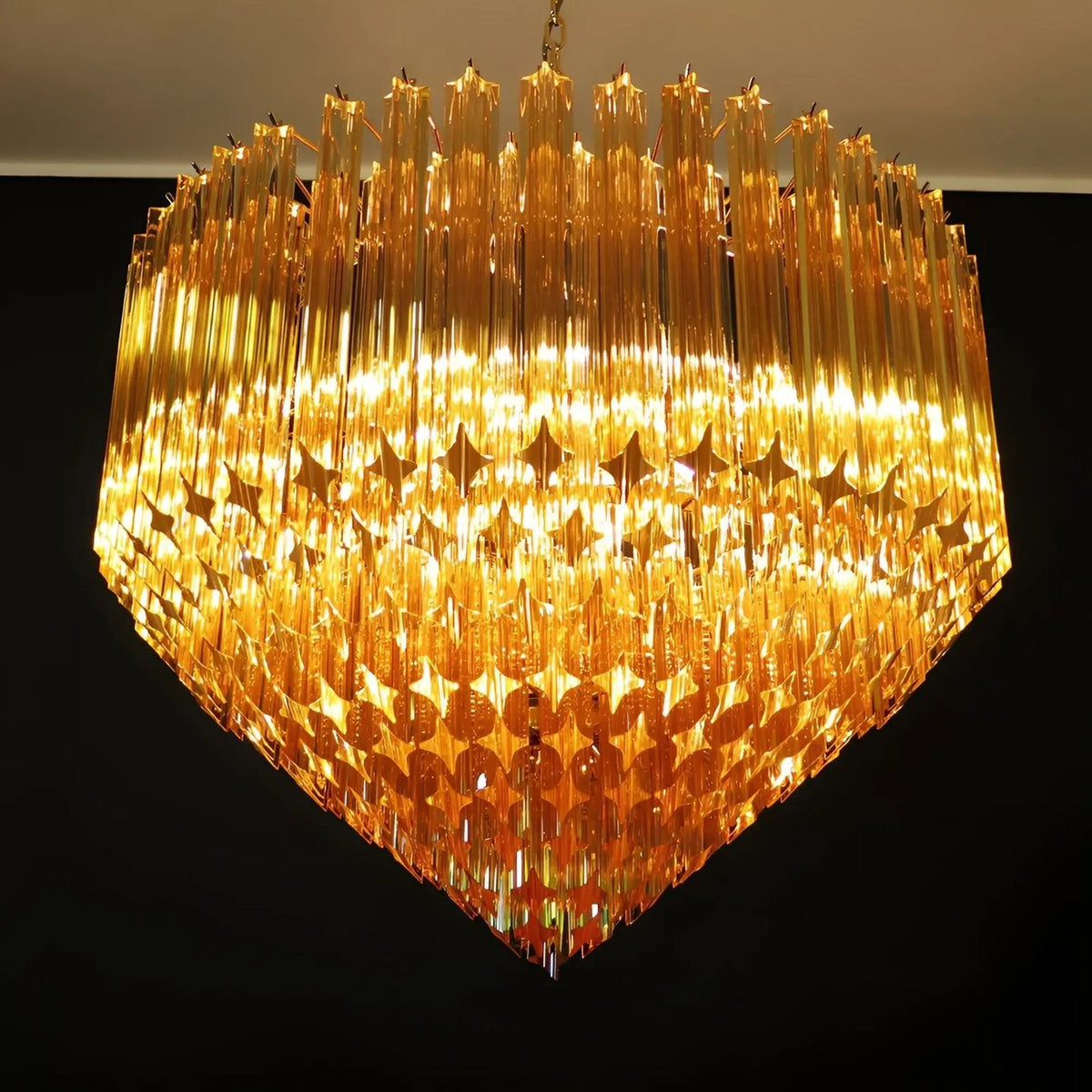 Prism Amber Glass Chandelier – Art Deco Designer Pendant Light