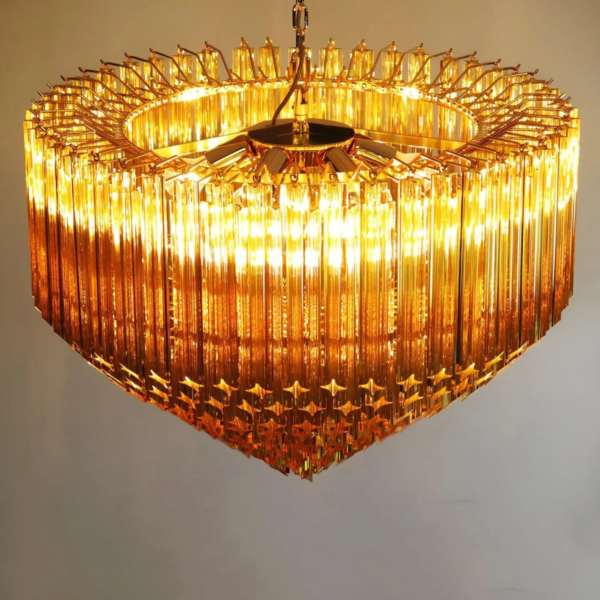 Prism Amber Glass Chandelier – Art Deco Designer Pendant Light