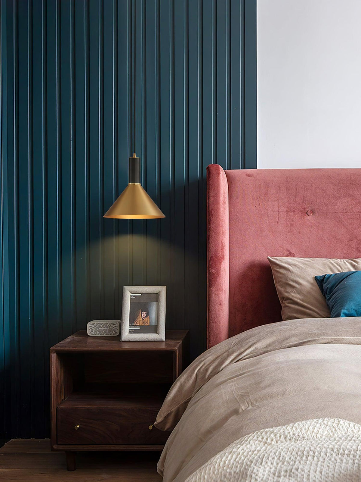 Cone Pendant Light in Brass and Black – Modern Minimalist Ceiling Lamp