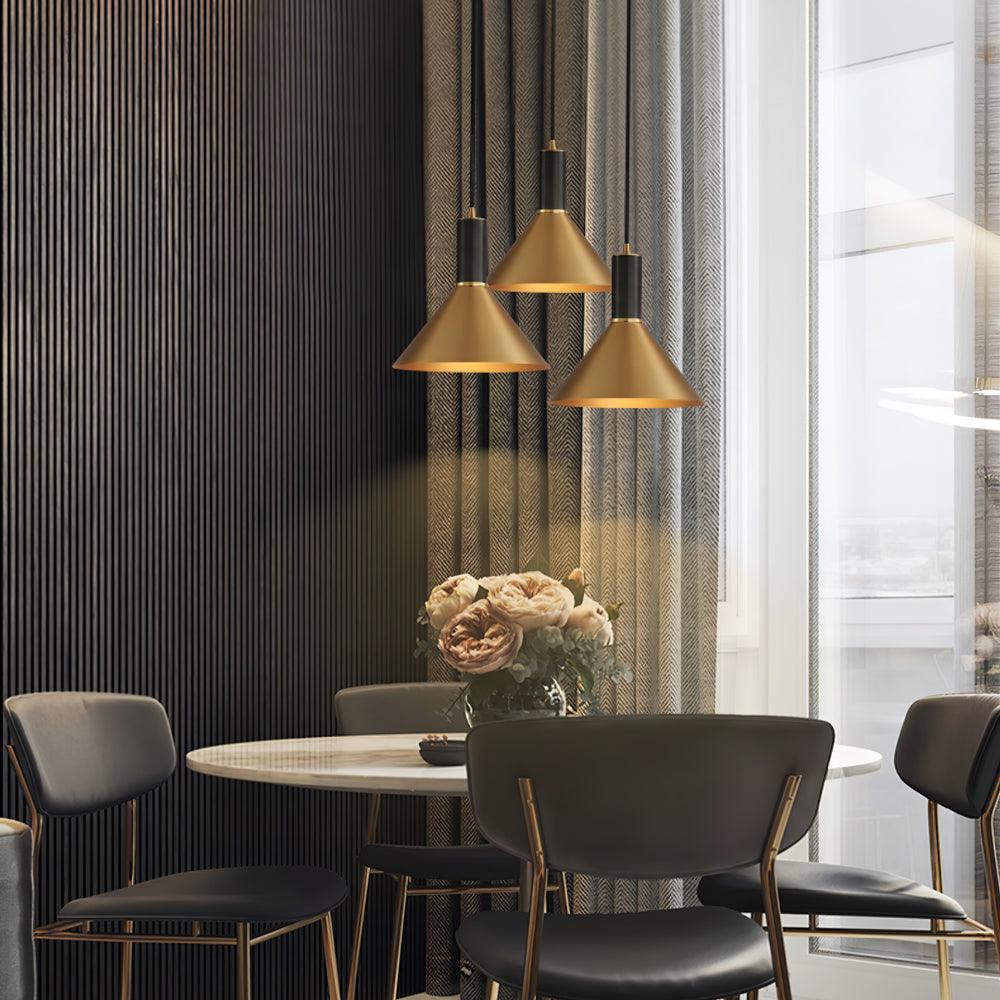 Cone Pendant Light in Brass and Black – Modern Minimalist Ceiling Lamp