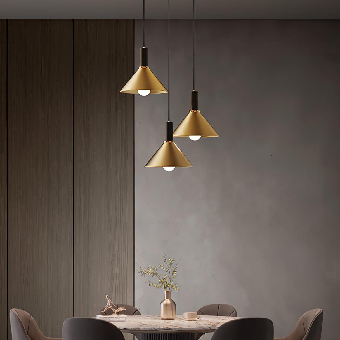Cone Pendant Light in Brass and Black – Modern Minimalist Ceiling Lamp