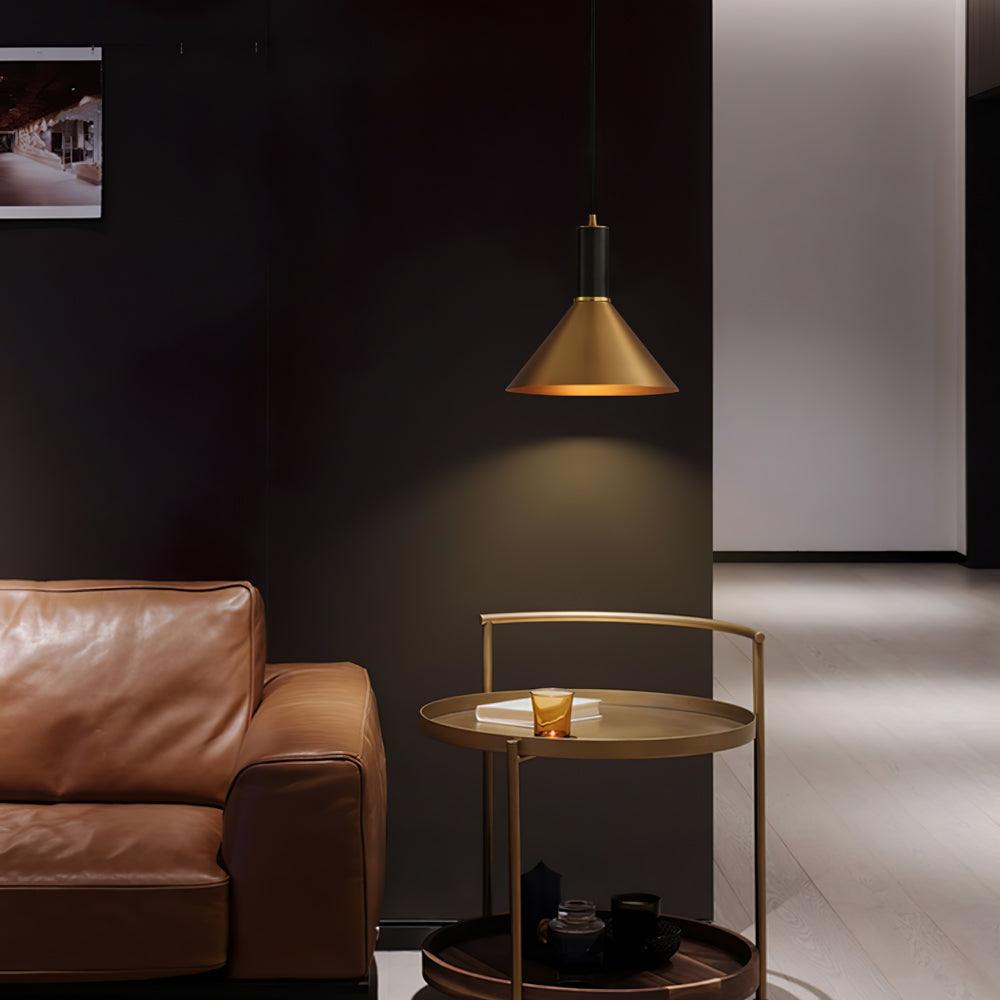Cone Pendant Light in Brass and Black – Modern Minimalist Ceiling Lamp