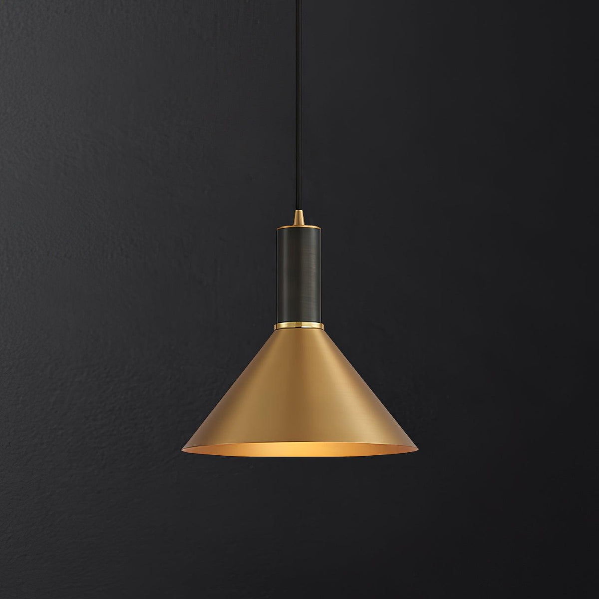 Cone Pendant Light in Brass and Black – Modern Minimalist Ceiling Lamp