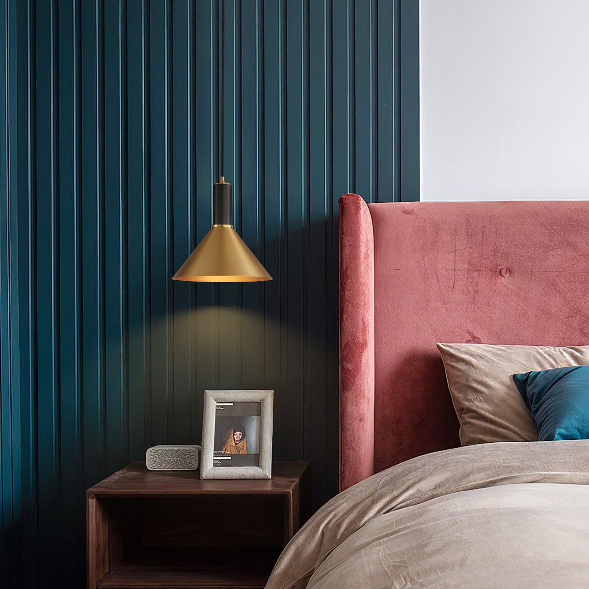 Cone Pendant Light in Brass and Black – Modern Minimalist Ceiling Lamp