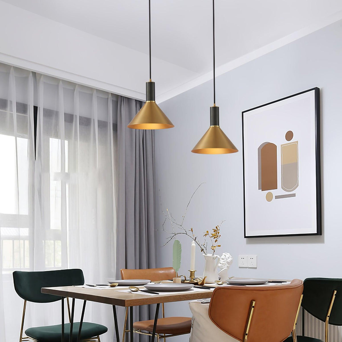 Cone Pendant Light in Brass and Black – Modern Minimalist Ceiling Lamp