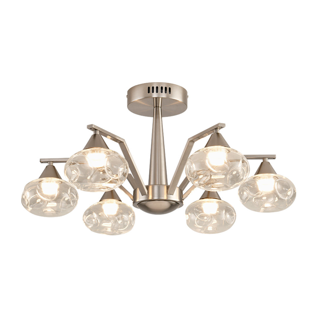 Sputnik Semi Flush Ceiling Light in Sand Nickel with Glass Shades