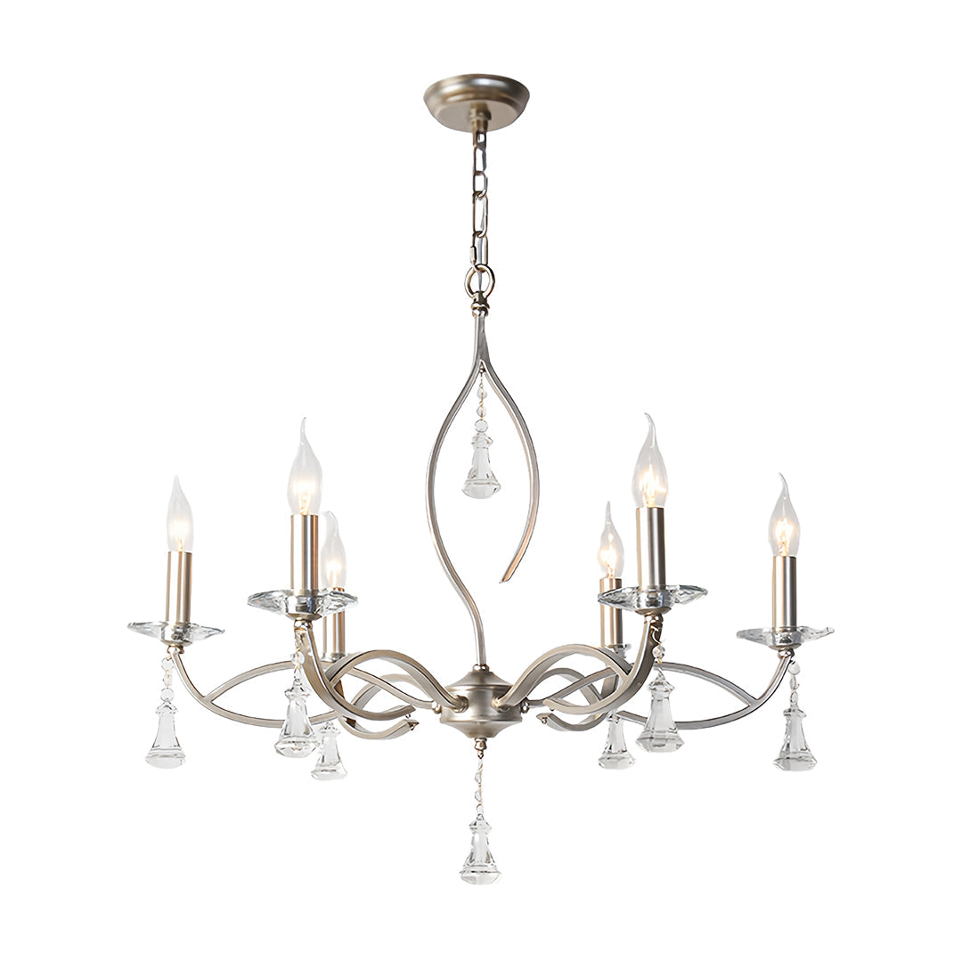 Crystal Candlestick Chandelier with Silver Iron Frame