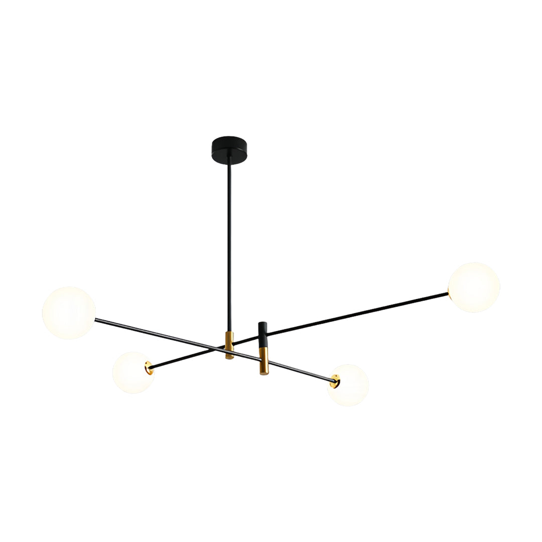 Nordic Branch Chandelier in Black and Gold Iron with Glass Shades