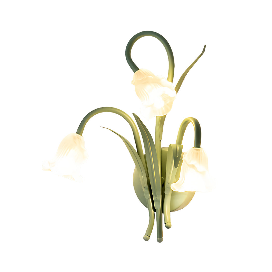 Botanical Bloom Wall Sconce in Sage Green Iron and Clear Glass