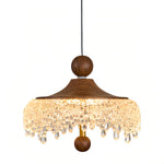 Walnut Teardrop Pendant Light with Acrylic Shade, Adjustable LED Hanging Lamp