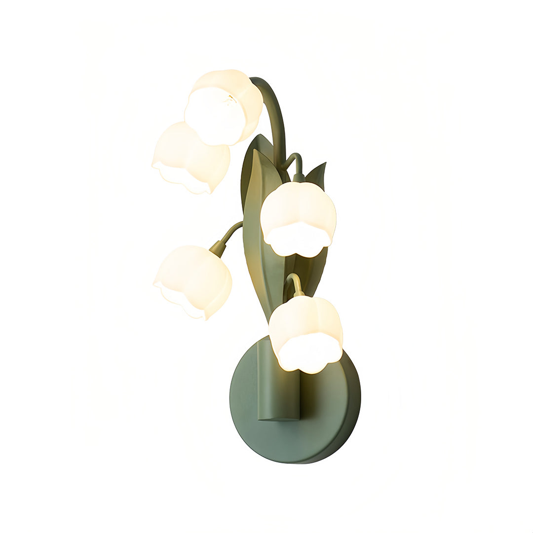 French Country Bellflower Glass Wall Sconce – Green Iron Floral Light
