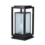 Industrial Outdoor Glass Lantern Bollard Light, Weatherproof Black Square Lawn Lamp