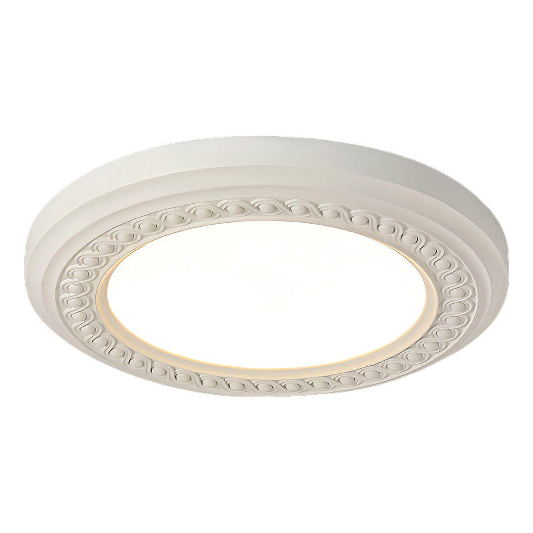 French Retro Flush Mount Ceiling Light with Carved Resin and Acrylic Shade