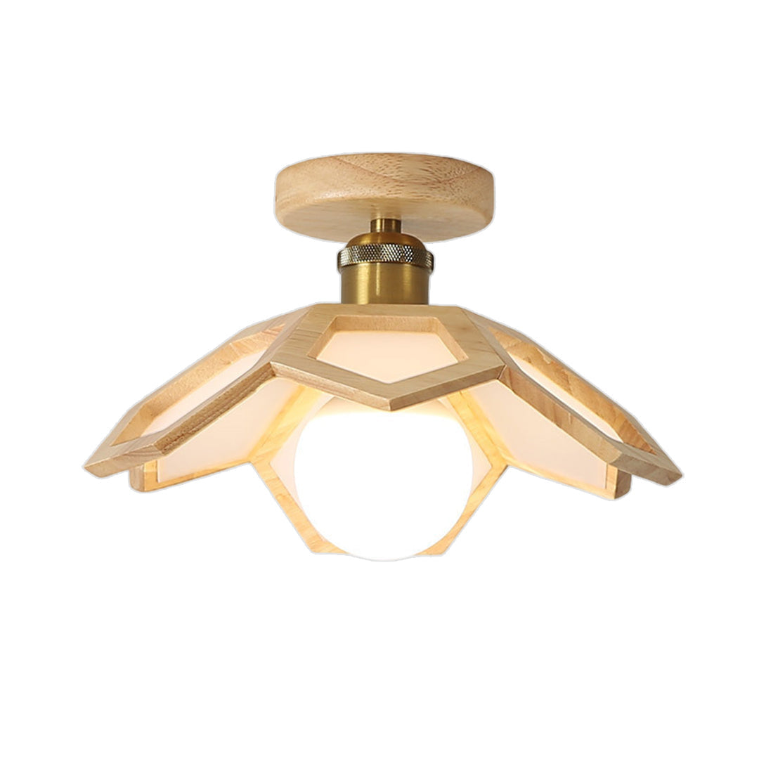 Lotus Wood Semi Flush Mount Ceiling Light in Natural Oak or Walnut