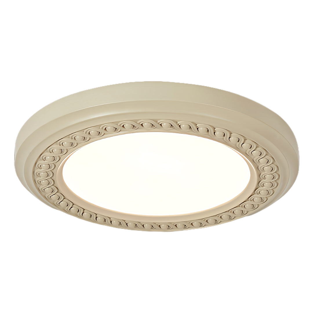 French Retro Flush Mount Ceiling Light with Carved Resin and Acrylic Shade