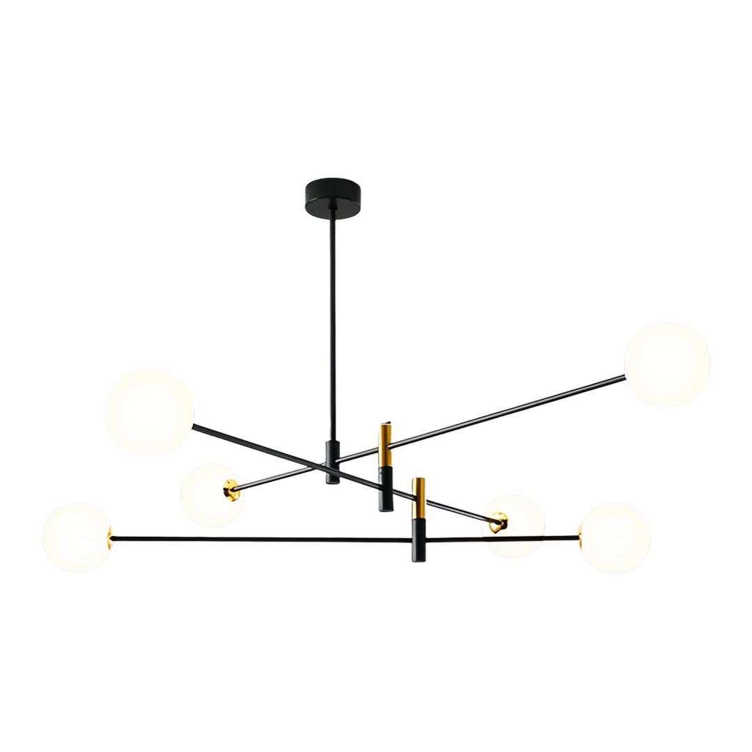 Nordic Branch Chandelier in Black and Gold Iron with Glass Shades