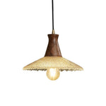 Walnut Wood Pendant Light with Brass Accents and Glass Shade