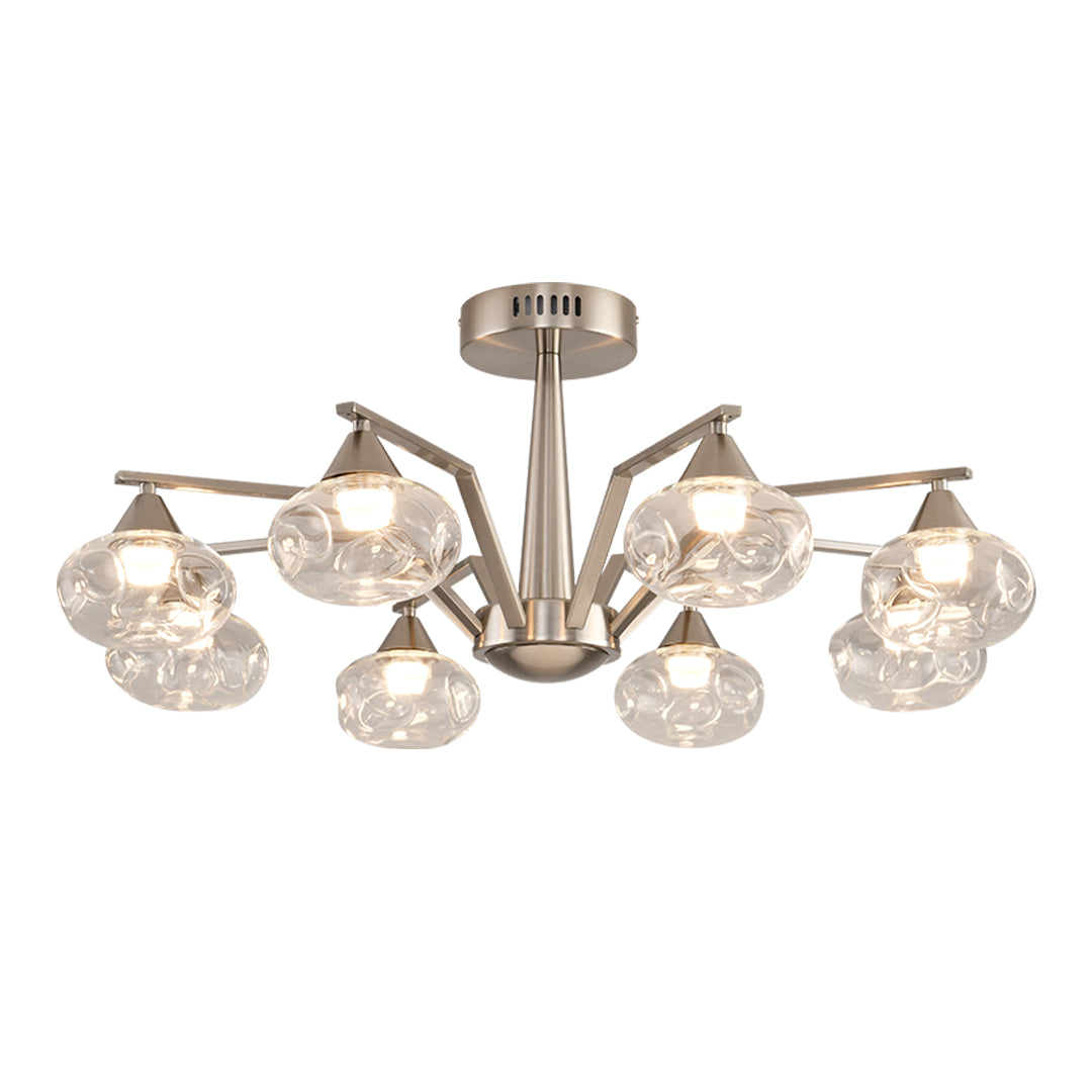 Sputnik Semi Flush Ceiling Light in Sand Nickel with Glass Shades