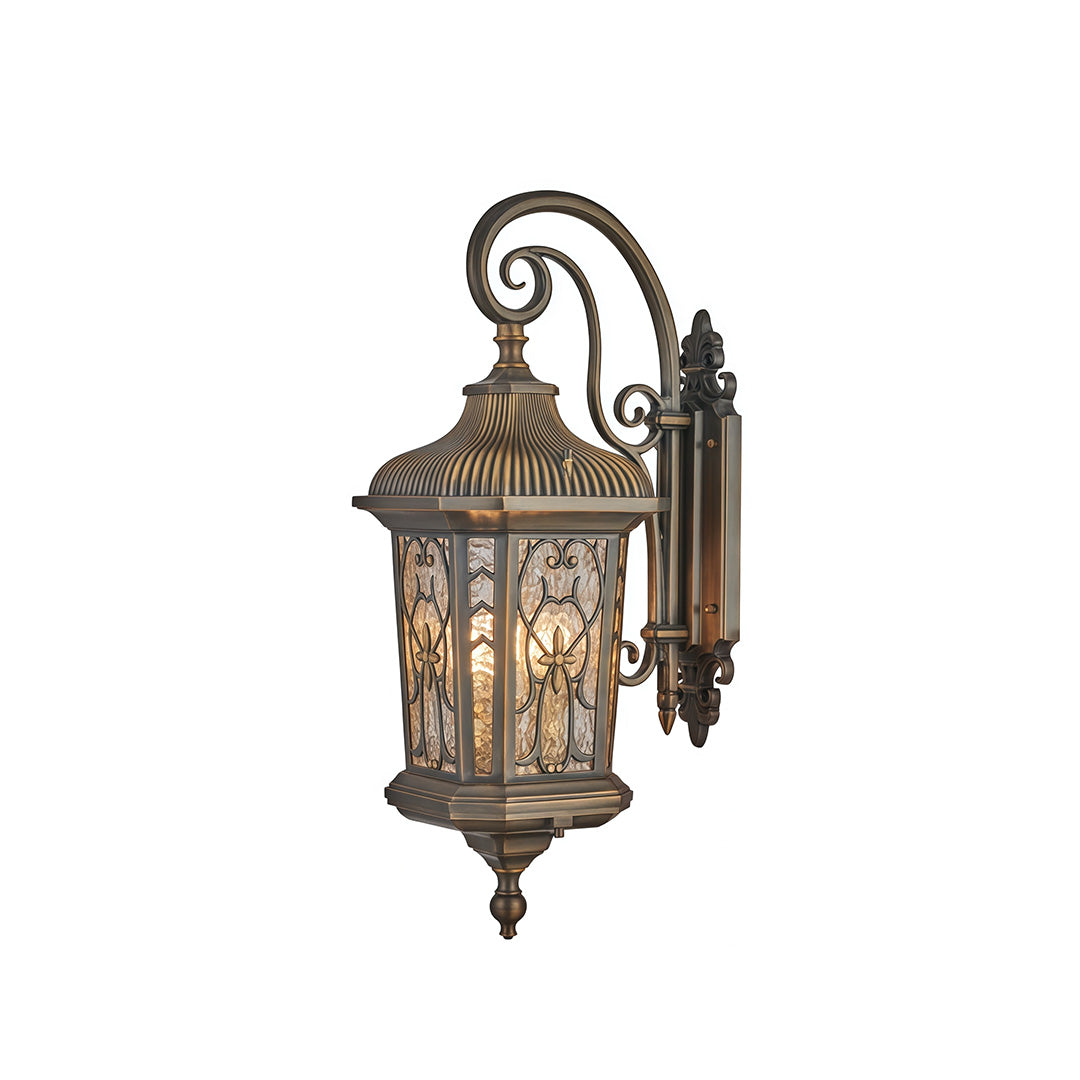 European Outdoor Lantern Wall Sconce in Antique Copper Brass with Clear Glass