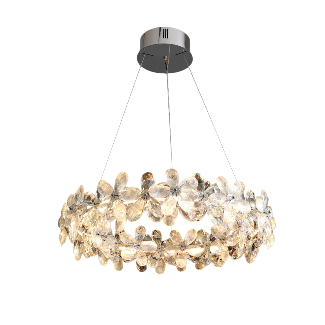French Crystal Flower Chandelier for Dining Room, Modern LED Pendant Light