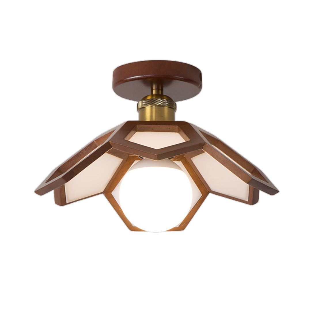 Lotus Wood Semi Flush Mount Ceiling Light in Natural Oak or Walnut