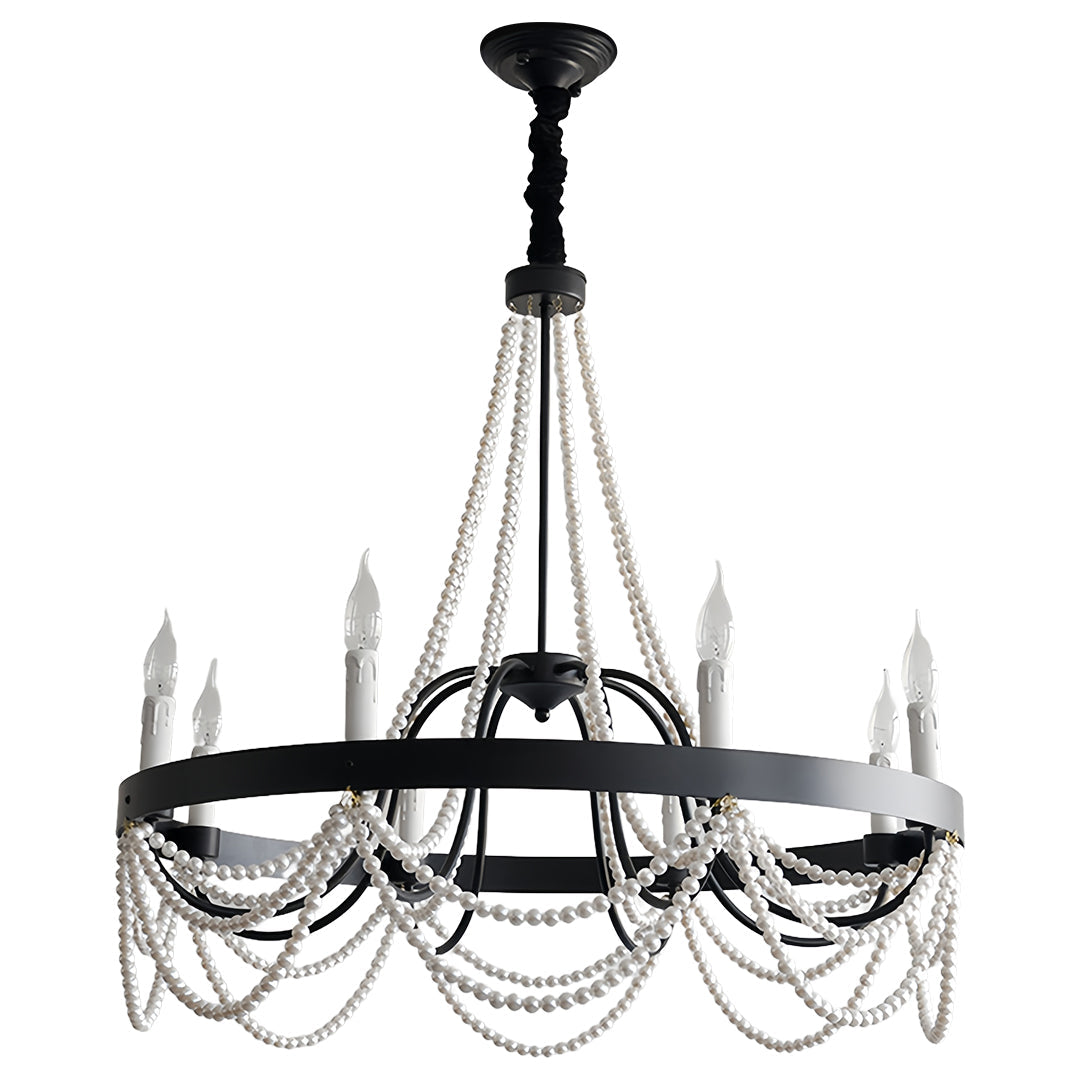 French Pearl Wrought Iron Chandelier with Adjustable Chain