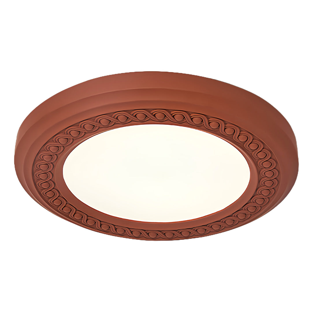 French Retro Flush Mount Ceiling Light with Carved Resin and Acrylic Shade
