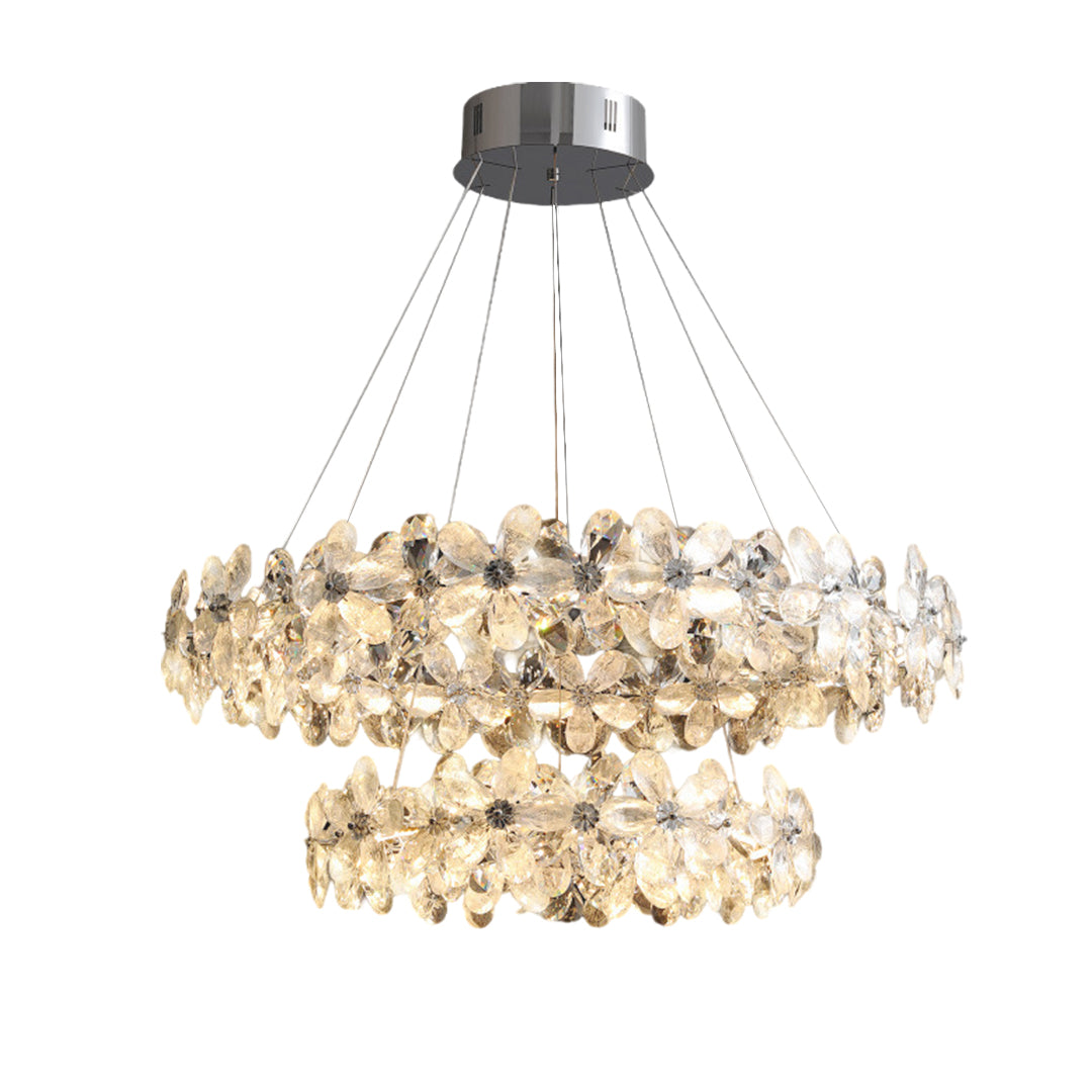 French Crystal Flower Chandelier for Dining Room, Modern LED Pendant Light