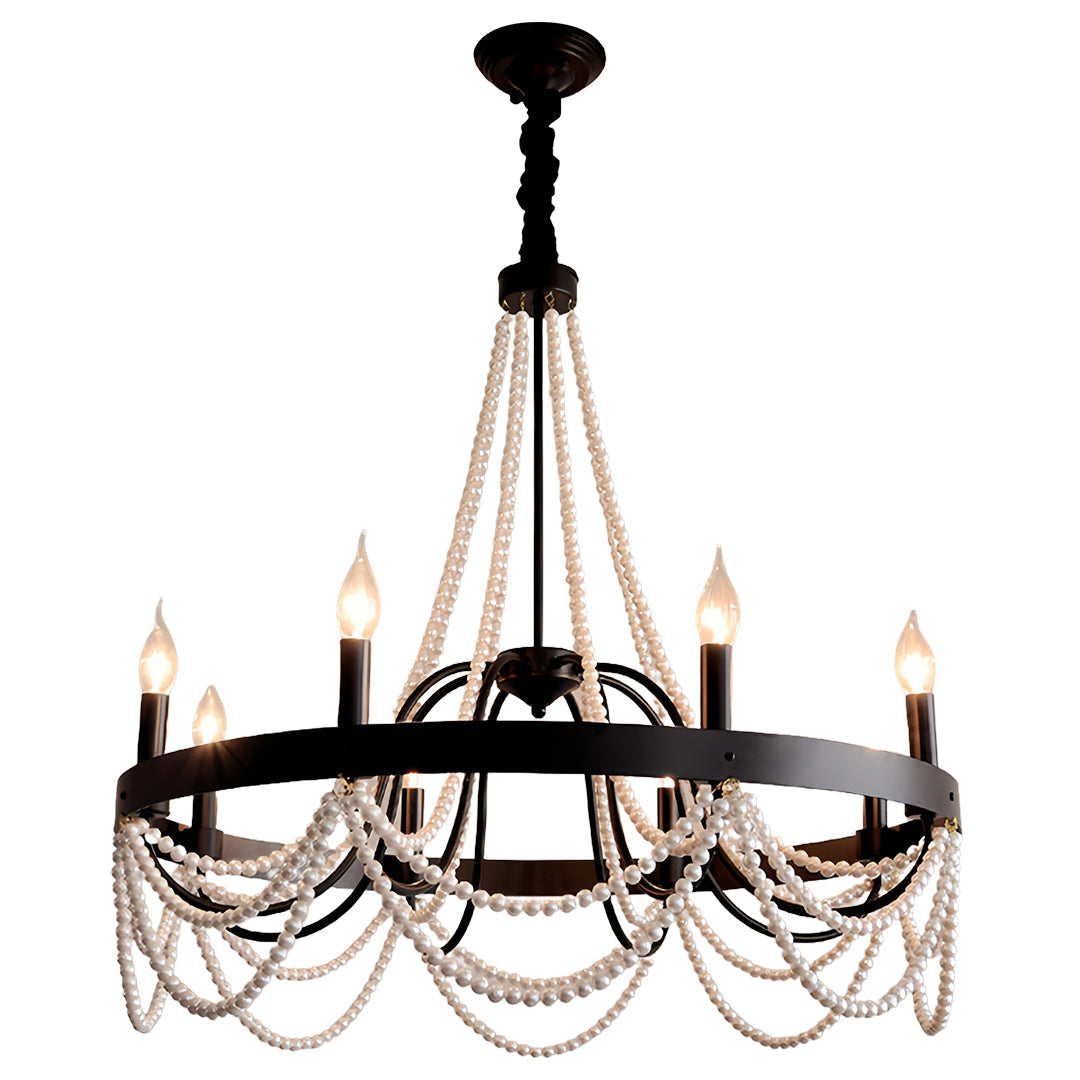 French Pearl Wrought Iron Chandelier with Adjustable Chain