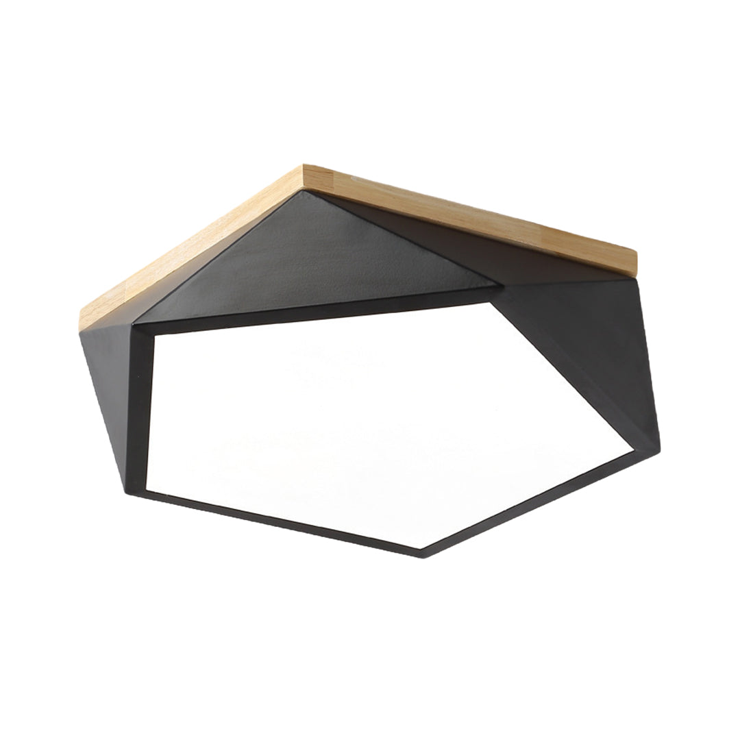 Nordic Geometric Wooden Flush Mount Ceiling Light with Acrylic Shade