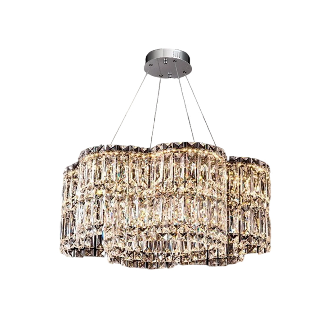Modern Crystal Chandelier with LED Lighting, Stainless Steel Frame, Dimmable