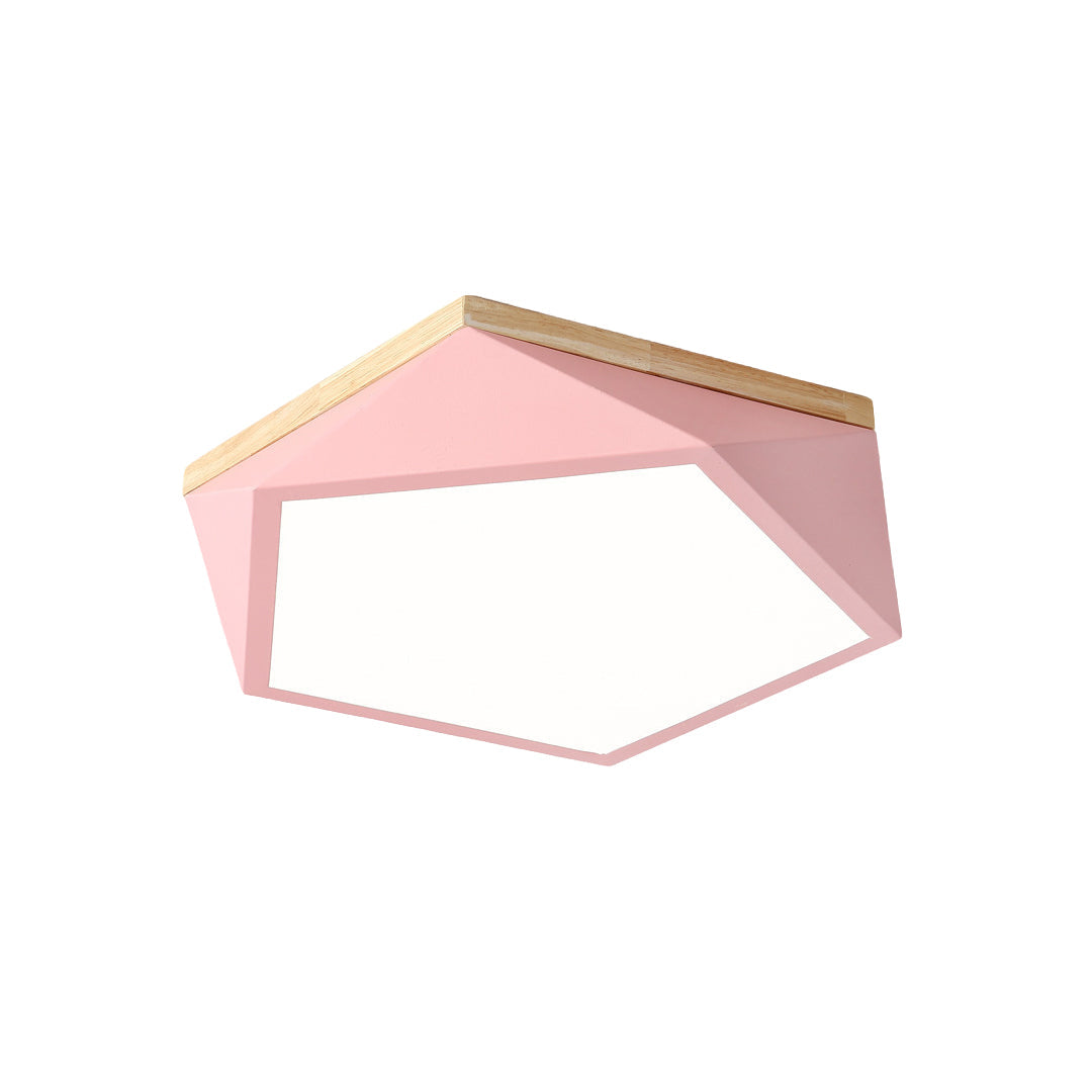 Nordic Geometric Wooden Flush Mount Ceiling Light with Acrylic Shade