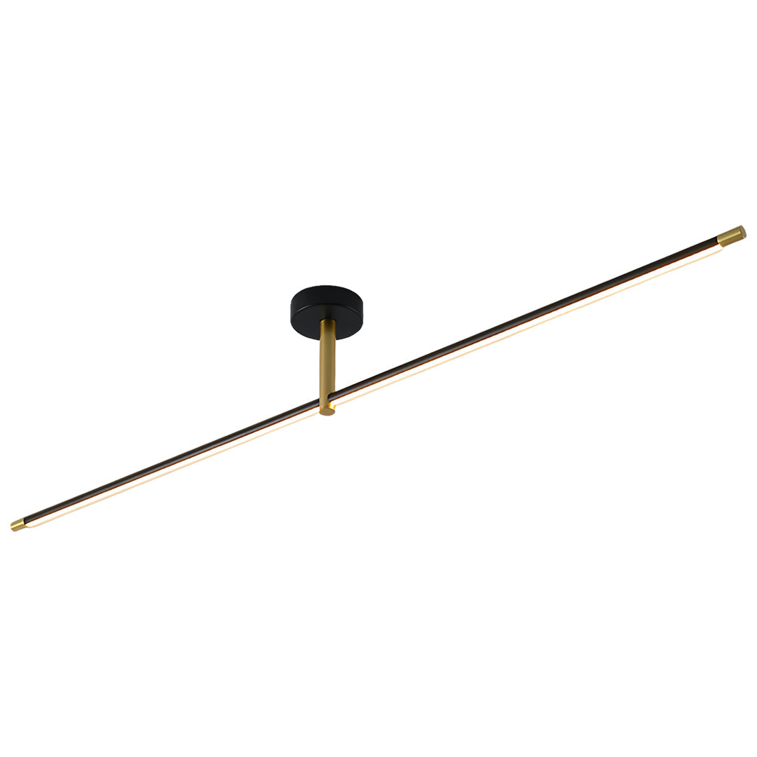 Linear LED Semi Flush Mount Ceiling Light in Black and Brass