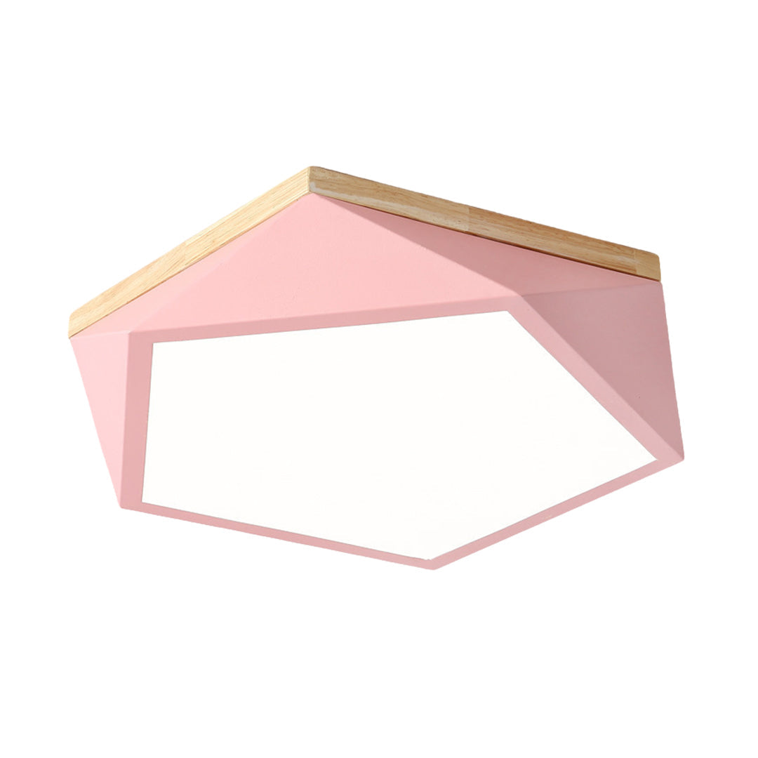 Nordic Geometric Wooden Flush Mount Ceiling Light with Acrylic Shade